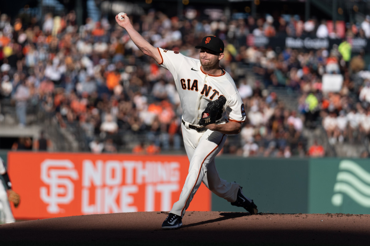 SF Giants starting pitcher Keaton Winn pitches during the first inning against the Colorado Rockies at Oracle Park on September 10, 2023.